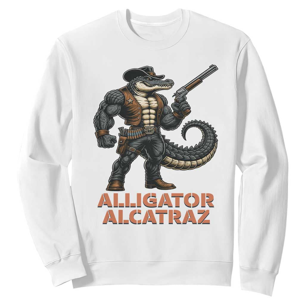 Alligator Alcatraz Gunslinger Sweatshirt Swamp Outlaw Satire Patriotic Rebel TS02 White Print Your Wear