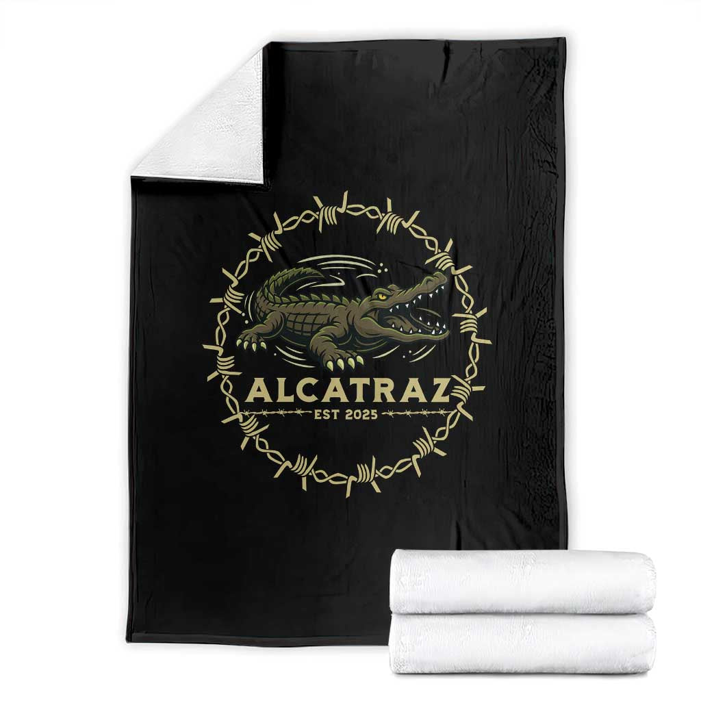 Alligator Alcatraz 2025 Throw Blanket Gator Lockdown Political Satire Barbed Wire Swamp Humor TS02 Black Print Your Wear