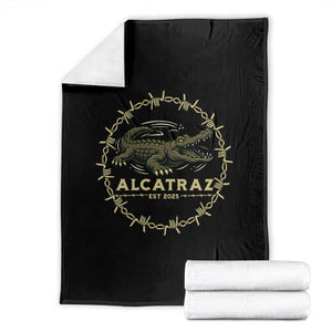 Alligator Alcatraz 2025 Throw Blanket Gator Lockdown Political Satire Barbed Wire Swamp Humor TS02 Black Print Your Wear
