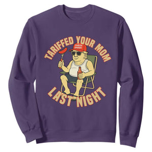 Funny Trump Tariff Daddy BBQ Sweatshirt Tariffed Your Mom Last Night Political Cookout Meme TS02 Purple Print Your Wear
