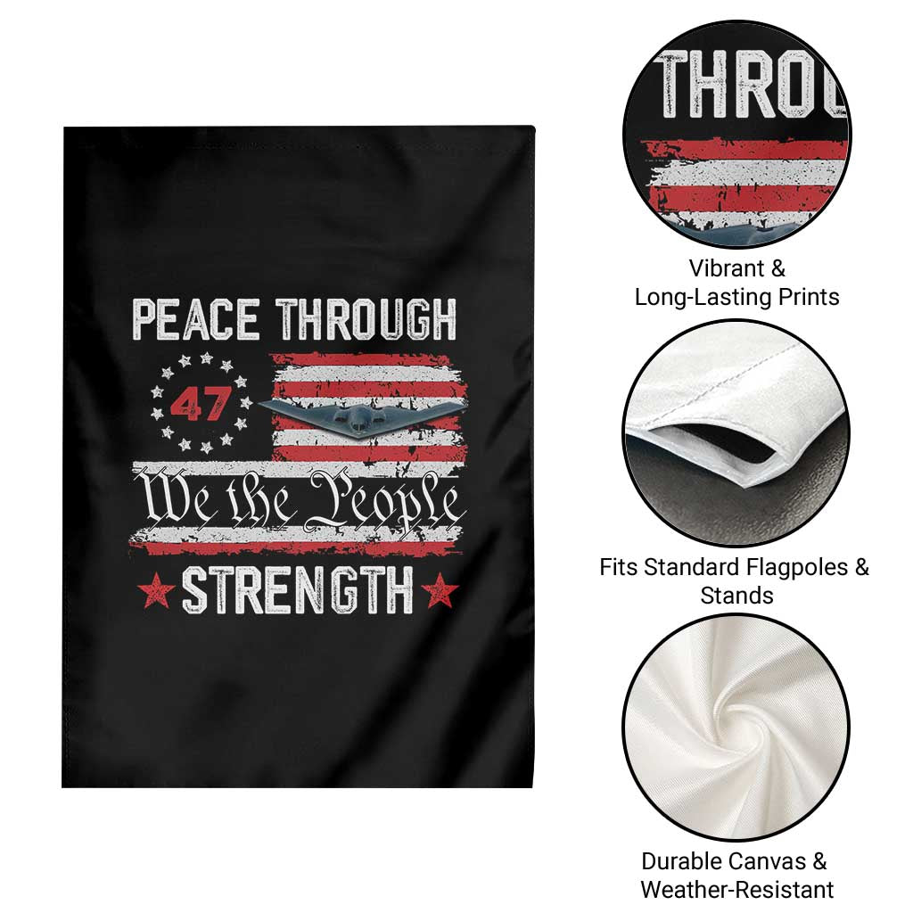 Peace Through Strength Garden Flag Patriotic Midnight Hammer Jet American Flag TS02 Print Your Wear