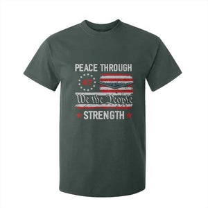 Peace Through Strength T Shirt For Kid Patriotic Midnight Hammer Jet American Flag TS02 Dark Forest Green Print Your Wear