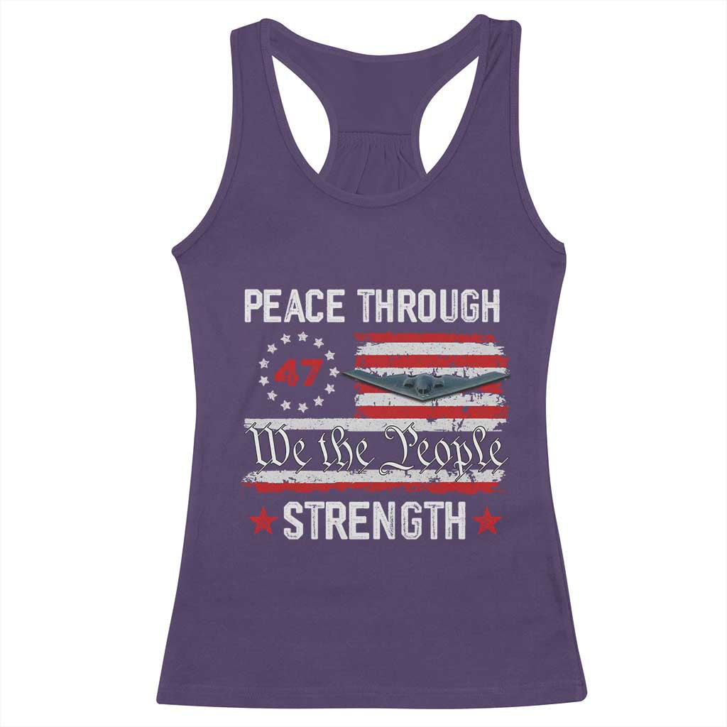 Peace Through Strength Racerback Tank Top Patriotic Midnight Hammer Jet American Flag TS02 Purple Print Your Wear