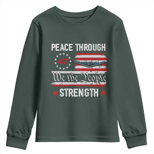 Peace Through Strength Youth Sweatshirt Patriotic Midnight Hammer Jet American Flag TS02 Dark Forest Green Print Your Wear