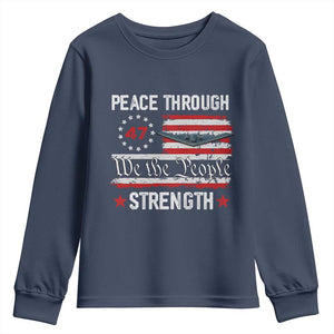 Peace Through Strength Youth Sweatshirt Patriotic Midnight Hammer Jet American Flag TS02 Navy Print Your Wear