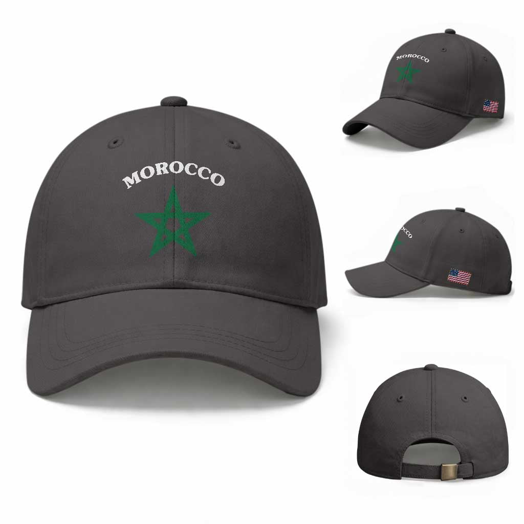 Morocco Pride Flag Star Baseball Cap Patriotic Moroccan Heritage Souvenir TS02 Baseball Cap Universal Fit Dark Gray Print Your Wear