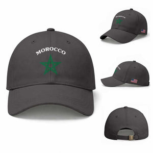 Morocco Pride Flag Star Baseball Cap Patriotic Moroccan Heritage Souvenir TS02 Baseball Cap Universal Fit Dark Gray Print Your Wear
