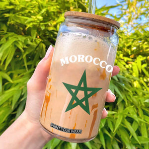Morocco Pride Flag Star Glass Can Patriotic Moroccan Heritage Souvenir TS02 Black Print Your Wear