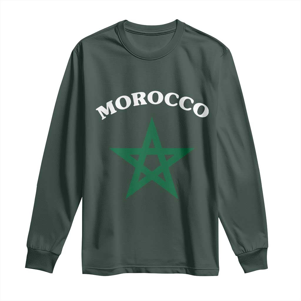 Morocco Pride Flag Star Long Sleeve Shirt Patriotic Moroccan Heritage Souvenir TS02 Dark Forest Green Print Your Wear