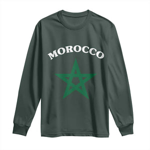 Morocco Pride Flag Star Long Sleeve Shirt Patriotic Moroccan Heritage Souvenir TS02 Dark Forest Green Print Your Wear