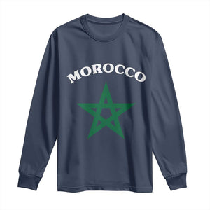 Morocco Pride Flag Star Long Sleeve Shirt Patriotic Moroccan Heritage Souvenir TS02 Navy Print Your Wear