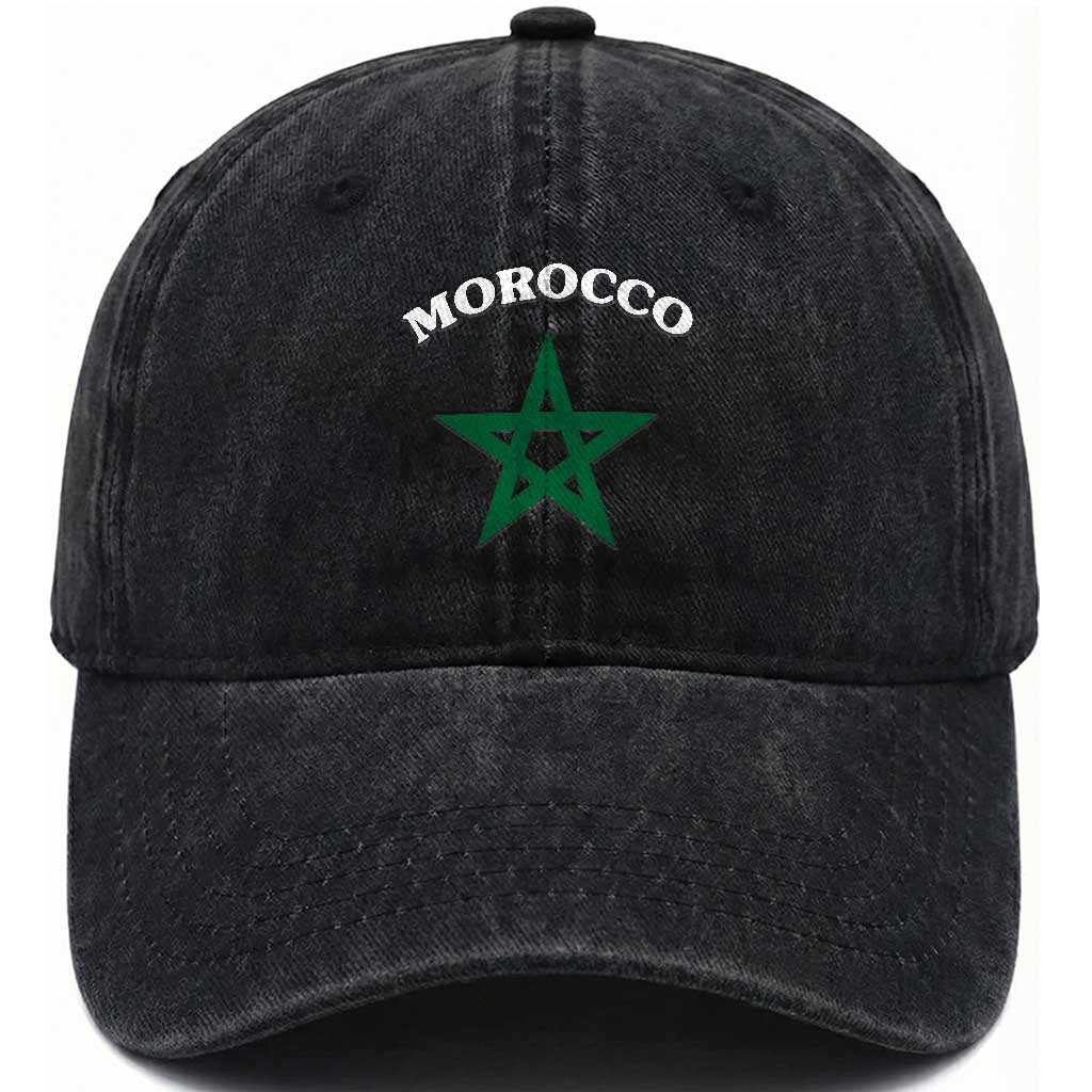 Morocco Pride Flag Star Washed Cotton Baseball Cap Patriotic Moroccan Heritage Souvenir TS02 Print Your Wear