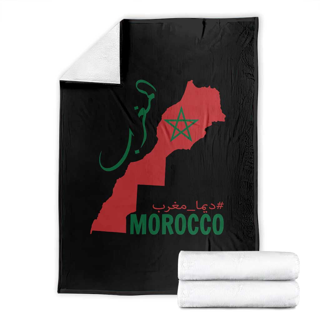 Morocco Map Dima Maghrib with Arabic Calligraphy Throw Blanket Maghreb Traditional Moroccan Roots Graphic TS02 Black Print Your Wear