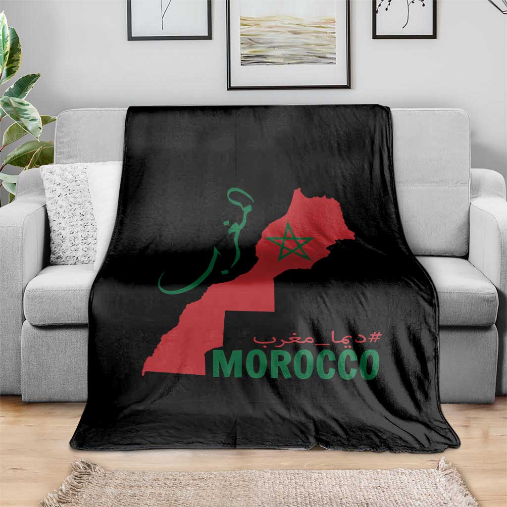 Morocco Map Dima Maghrib with Arabic Calligraphy Throw Blanket Maghreb Traditional Moroccan Roots Graphic TS02 Print Your Wear