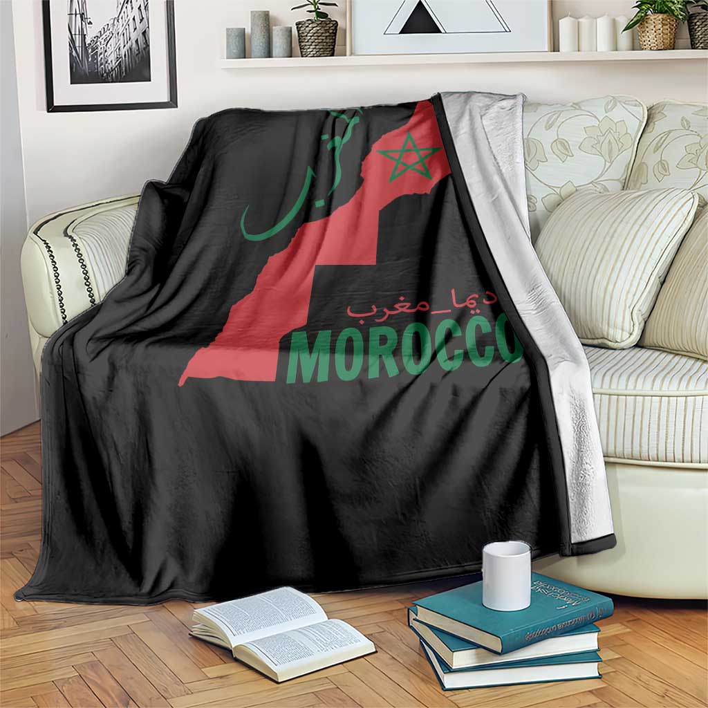Morocco Map Dima Maghrib with Arabic Calligraphy Throw Blanket Maghreb Traditional Moroccan Roots Graphic TS02 Print Your Wear