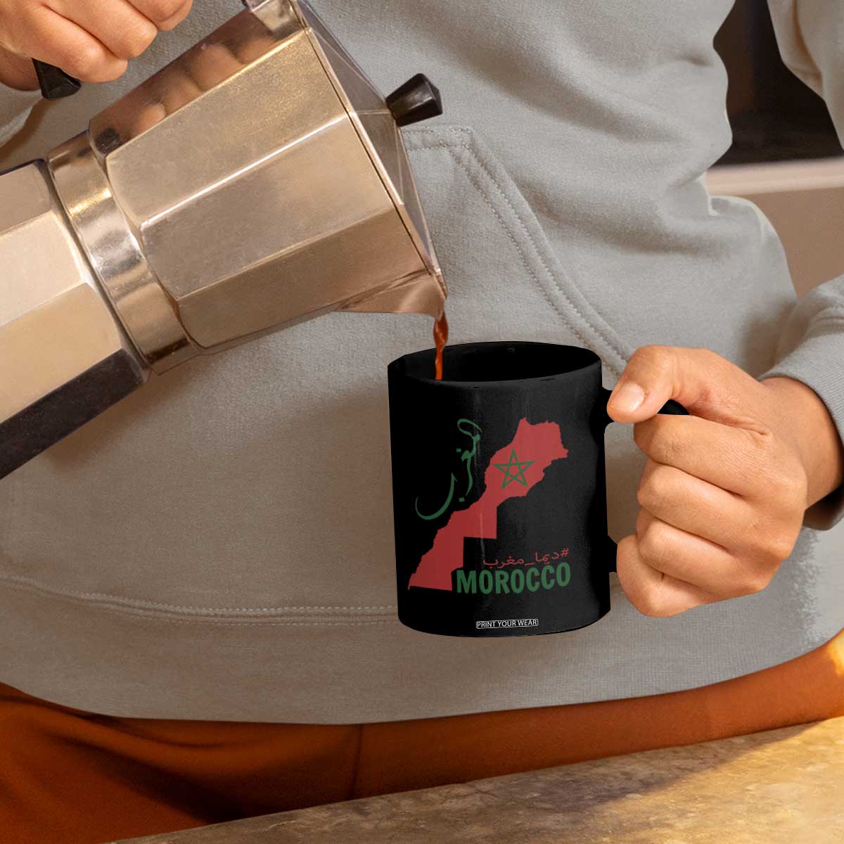 Morocco Map Dima Maghrib with Arabic Calligraphy Coffee Mug Maghreb Traditional Moroccan Roots Graphic TS02 Print Your Wear