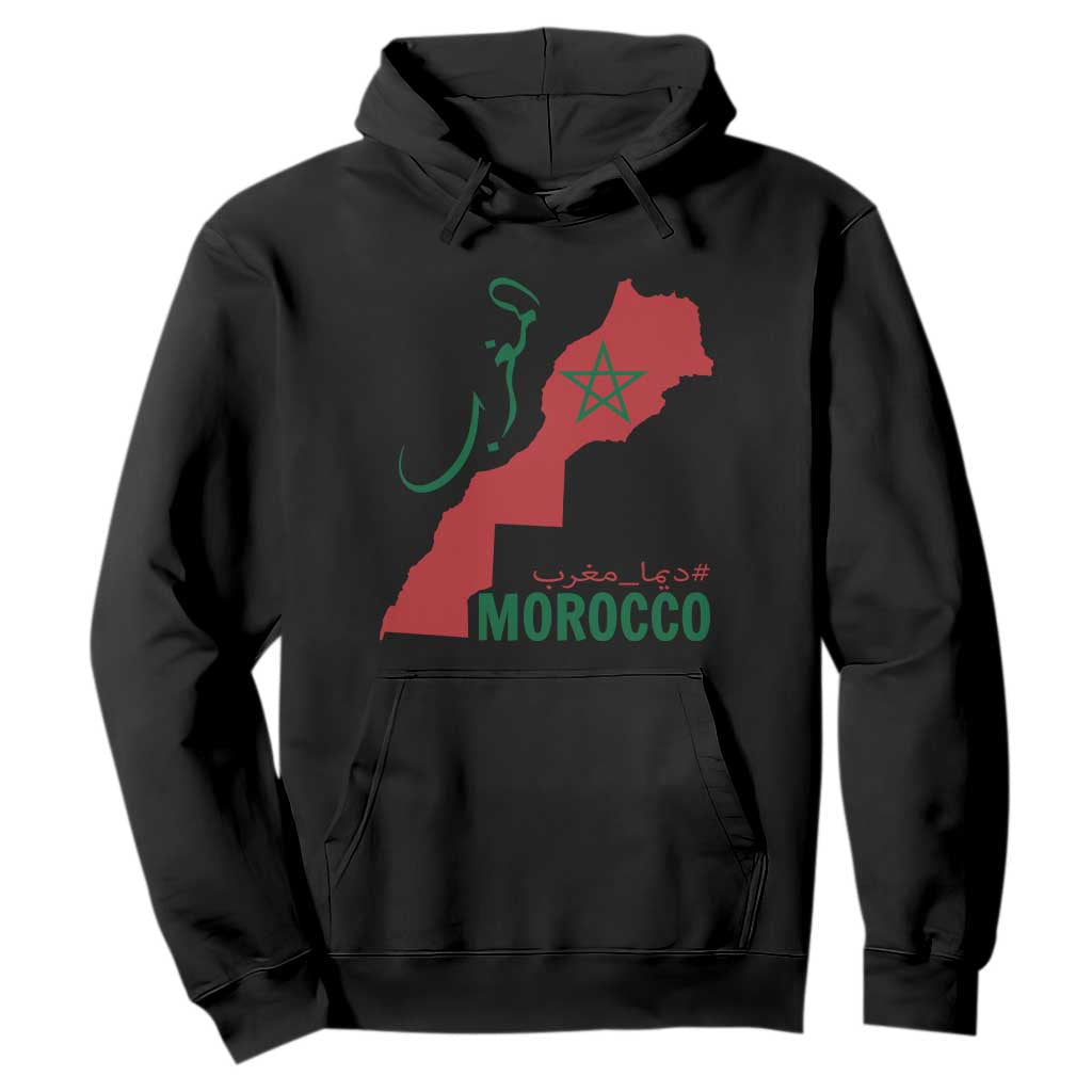 Morocco Map Dima Maghrib with Arabic Calligraphy Hoodie Maghreb Traditional Moroccan Roots Graphic TS02 Black Print Your Wear