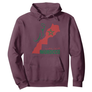 Morocco Map Dima Maghrib with Arabic Calligraphy Hoodie Maghreb Traditional Moroccan Roots Graphic TS02 Maroon Print Your Wear
