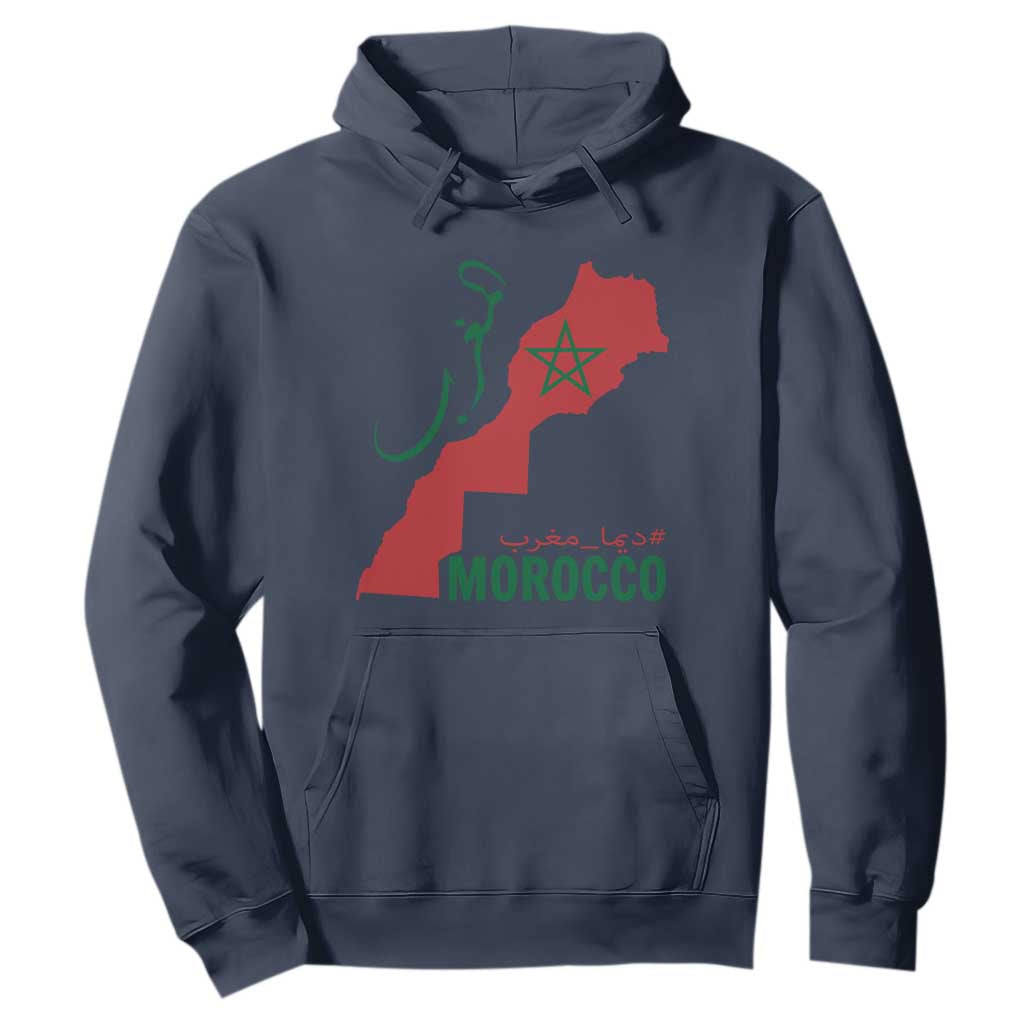 Morocco Map Dima Maghrib with Arabic Calligraphy Hoodie Maghreb Traditional Moroccan Roots Graphic TS02 Navy Print Your Wear