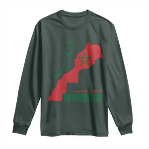 Morocco Map Dima Maghrib with Arabic Calligraphy Long Sleeve Shirt Maghreb Traditional Moroccan Roots Graphic TS02 Dark Forest Green Print Your Wear