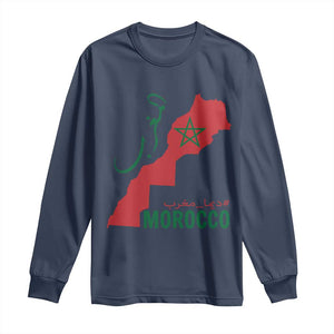 Morocco Map Dima Maghrib with Arabic Calligraphy Long Sleeve Shirt Maghreb Traditional Moroccan Roots Graphic TS02 Navy Print Your Wear