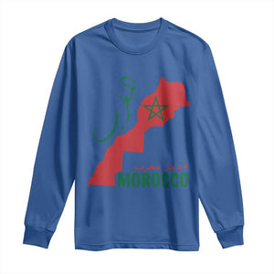Morocco Map Dima Maghrib with Arabic Calligraphy Long Sleeve Shirt Maghreb Traditional Moroccan Roots Graphic TS02 Royal Blue Print Your Wear