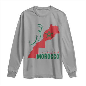Morocco Map Dima Maghrib with Arabic Calligraphy Long Sleeve Shirt Maghreb Traditional Moroccan Roots Graphic TS02 Sport Gray Print Your Wear