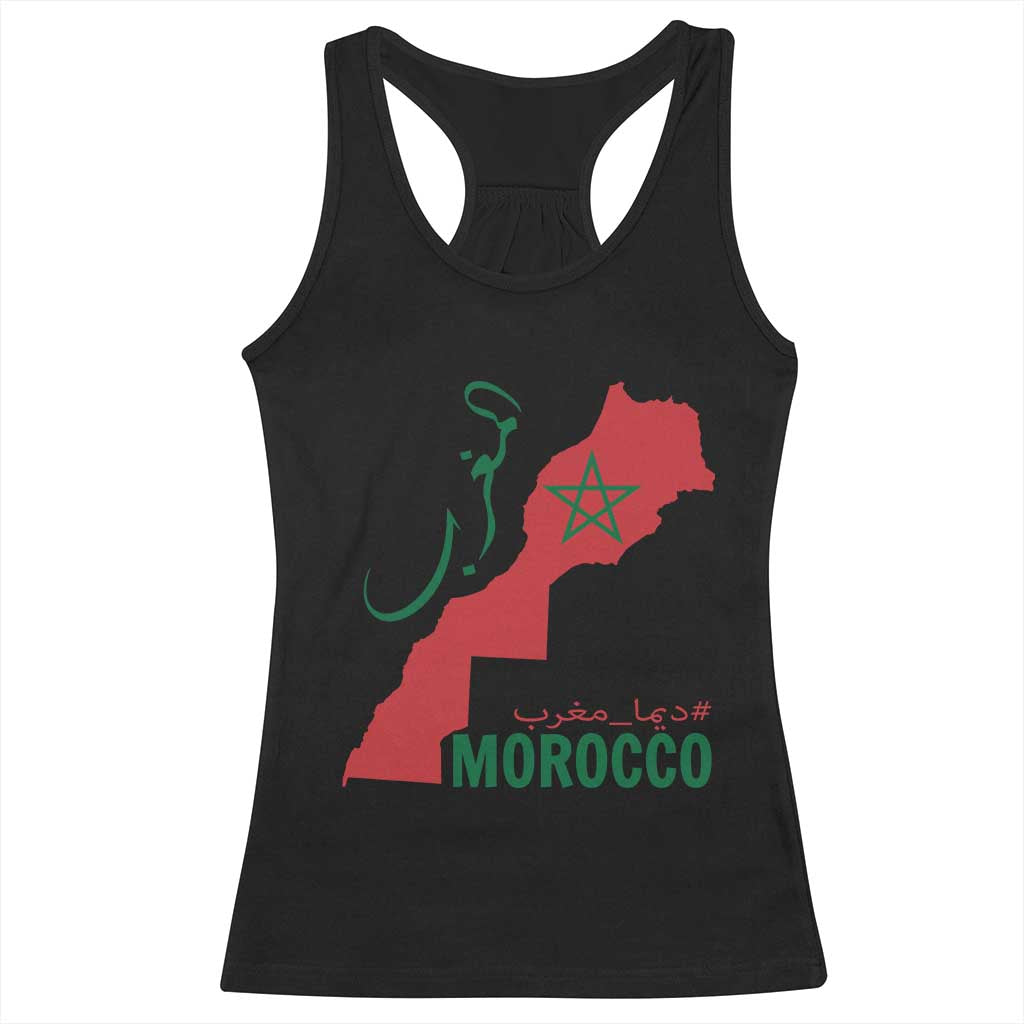 Morocco Map Dima Maghrib with Arabic Calligraphy Racerback Tank Top Maghreb Traditional Moroccan Roots Graphic TS02 Black Print Your Wear