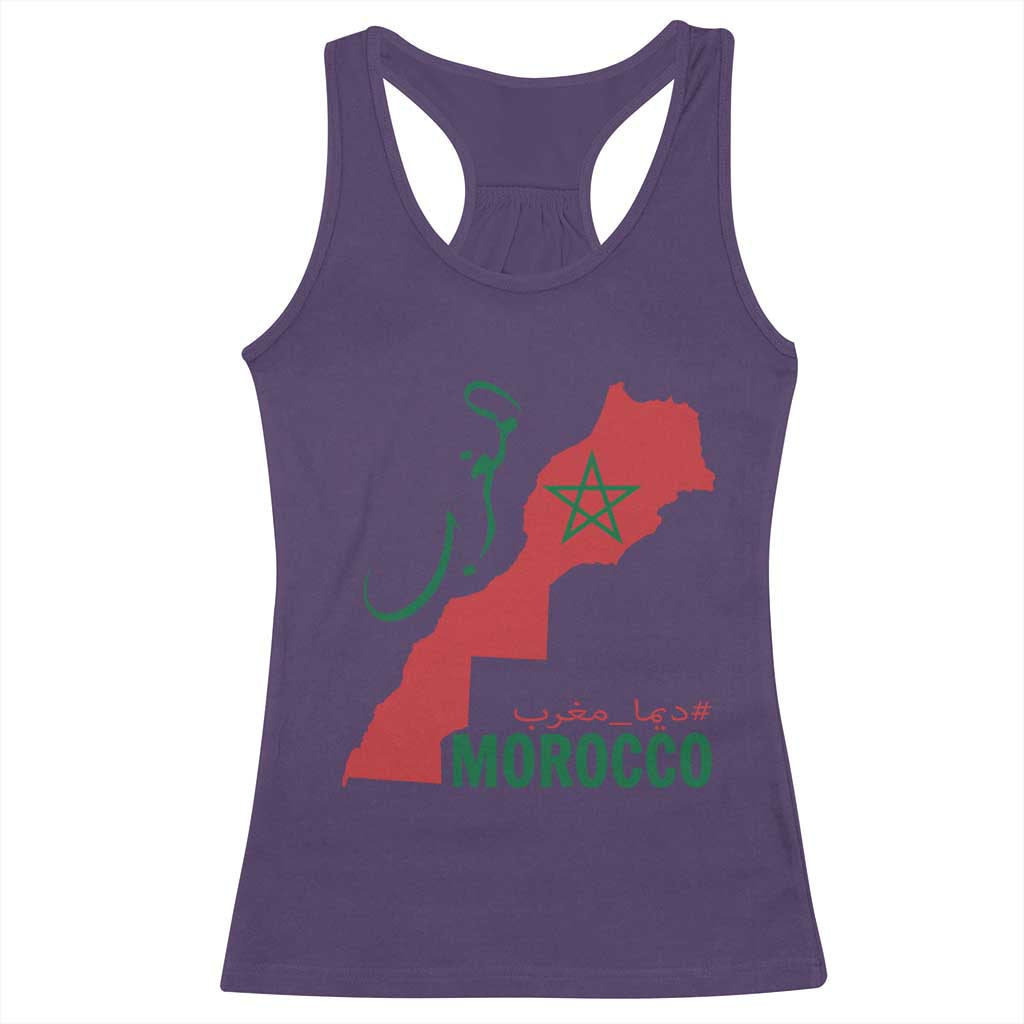 Morocco Map Dima Maghrib with Arabic Calligraphy Racerback Tank Top Maghreb Traditional Moroccan Roots Graphic TS02 Purple Print Your Wear