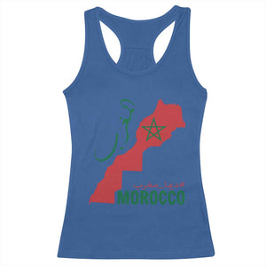 Morocco Map Dima Maghrib with Arabic Calligraphy Racerback Tank Top Maghreb Traditional Moroccan Roots Graphic TS02 Royal Blue Print Your Wear