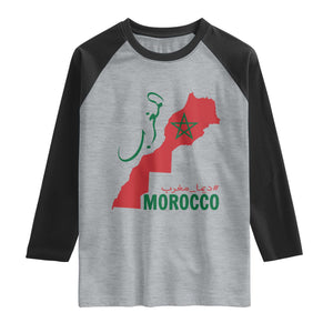 Morocco Map Dima Maghrib with Arabic Calligraphy Raglan Shirt Maghreb Traditional Moroccan Roots Graphic TS02 Heather Gray Black Print Your Wear