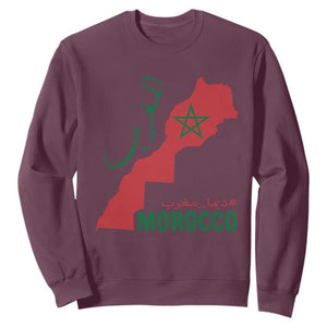 Morocco Map Dima Maghrib with Arabic Calligraphy Sweatshirt Maghreb Traditional Moroccan Roots Graphic TS02 Maroon Print Your Wear