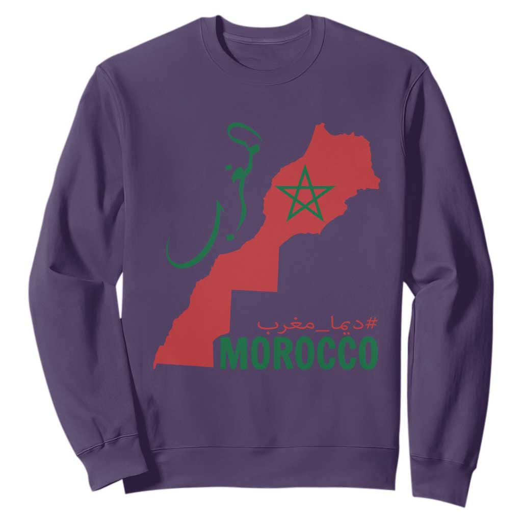 Morocco Map Dima Maghrib with Arabic Calligraphy Sweatshirt Maghreb Traditional Moroccan Roots Graphic TS02 Purple Print Your Wear