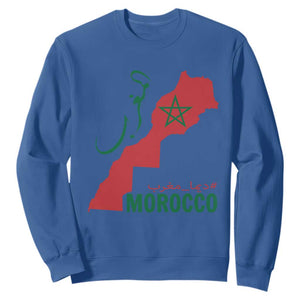 Morocco Map Dima Maghrib with Arabic Calligraphy Sweatshirt Maghreb Traditional Moroccan Roots Graphic TS02 Royal Blue Print Your Wear
