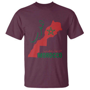 Morocco Map Dima Maghrib with Arabic Calligraphy T Shirt Maghreb Traditional Moroccan Roots Graphic TS02 Maroon Print Your Wear