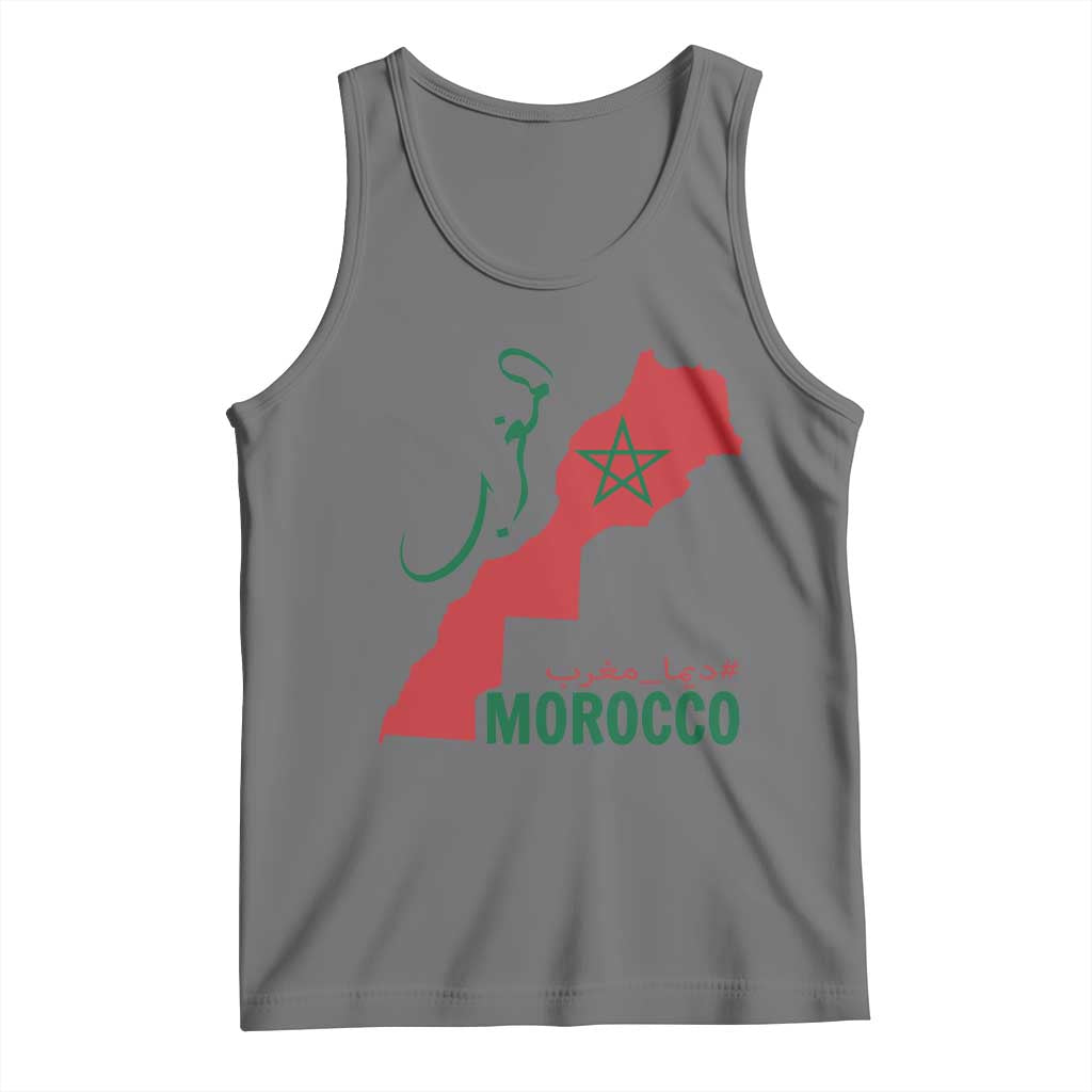 Morocco Map Dima Maghrib with Arabic Calligraphy Tank Top Maghreb Traditional Moroccan Roots Graphic TS02 Black Heather Print Your Wear