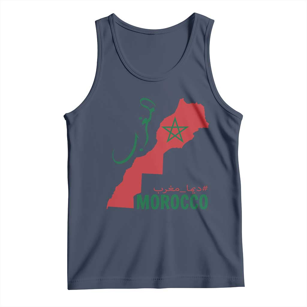 Morocco Map Dima Maghrib with Arabic Calligraphy Tank Top Maghreb Traditional Moroccan Roots Graphic TS02 Navy Print Your Wear