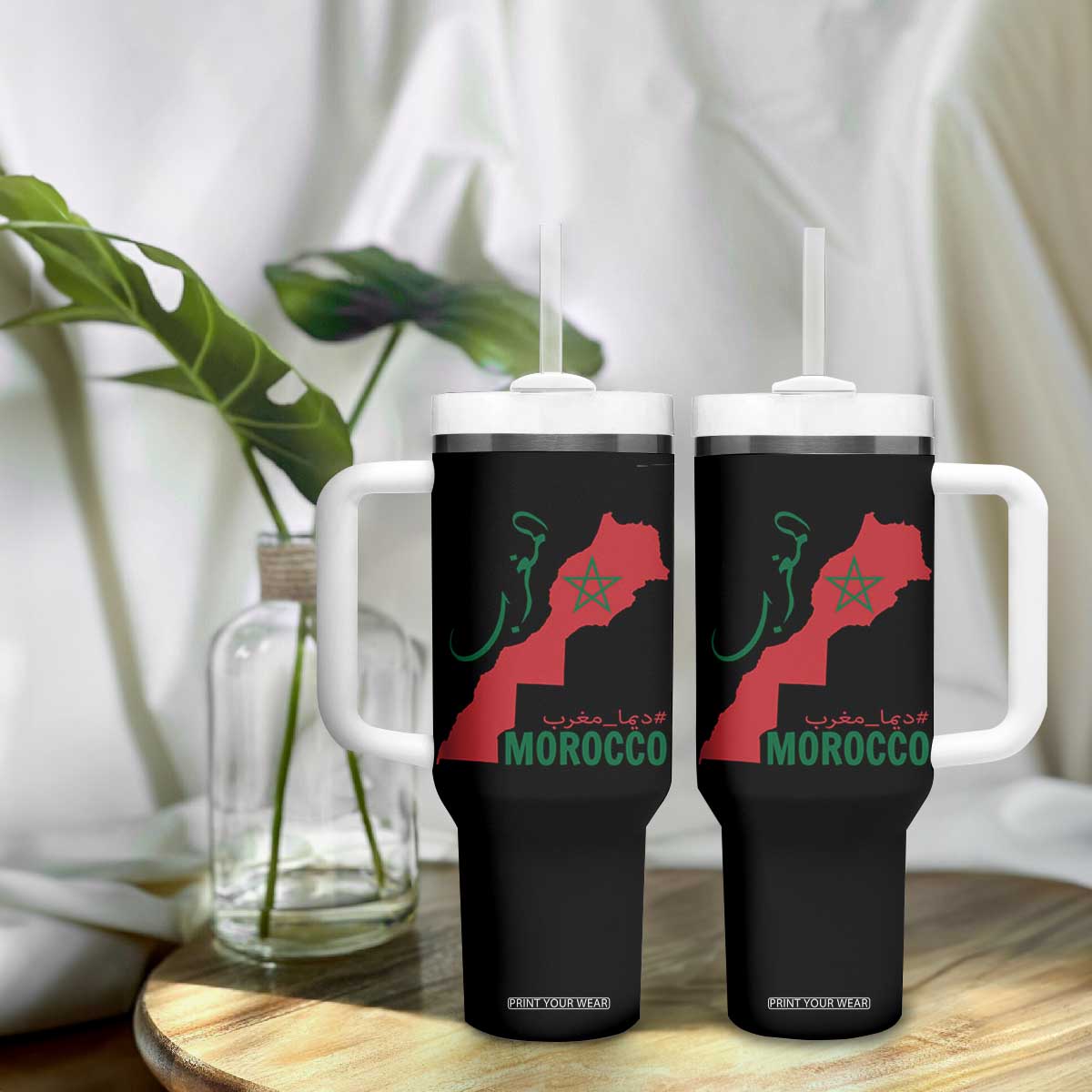 Morocco Map Dima Maghrib with Arabic Calligraphy Tumbler With Handle Maghreb Traditional Moroccan Roots Graphic TS02 Print Your Wear