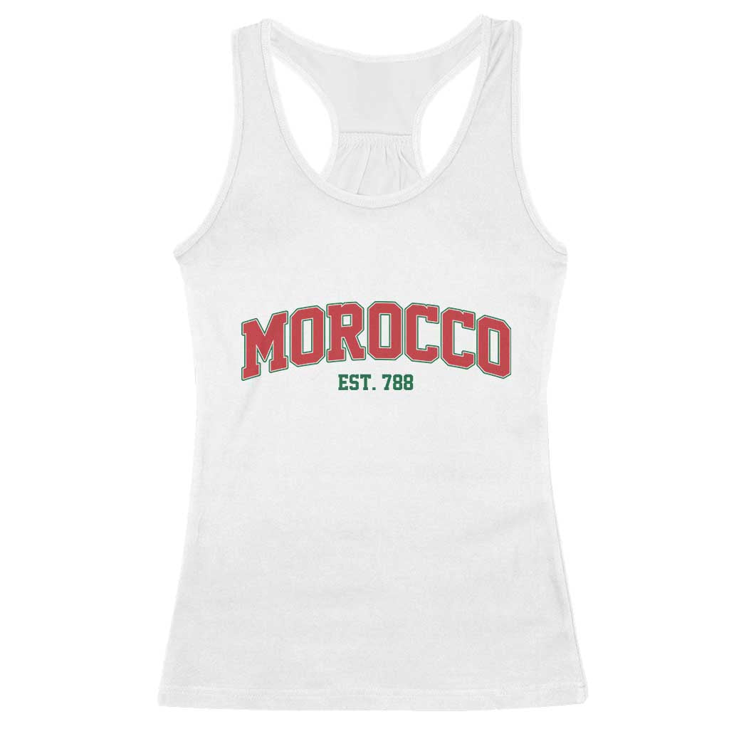 Vintage Morocco Varsity Collegiate Style Racerback Tank Top Established 788 Moroccan History TS02 White Print Your Wear