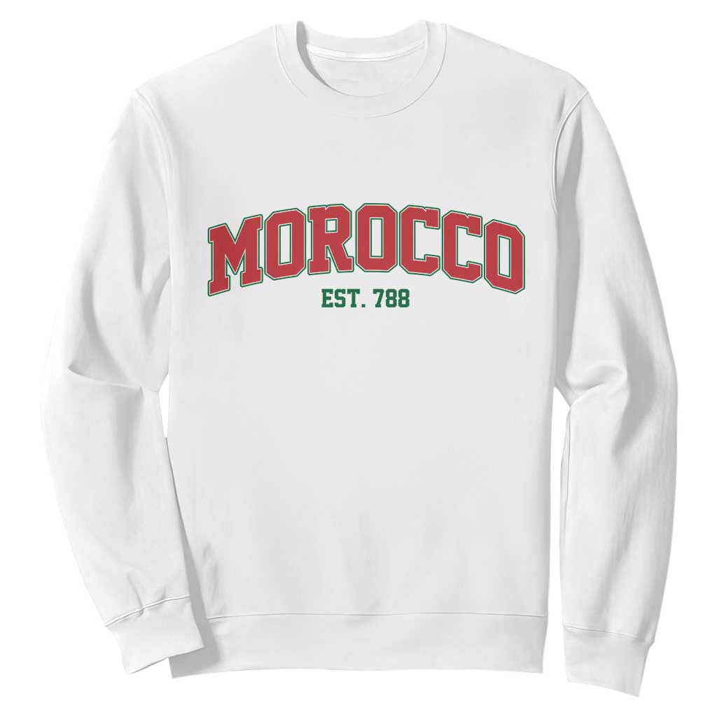 Vintage Morocco Varsity Collegiate Style Sweatshirt Established 788 Moroccan History TS02 White Print Your Wear