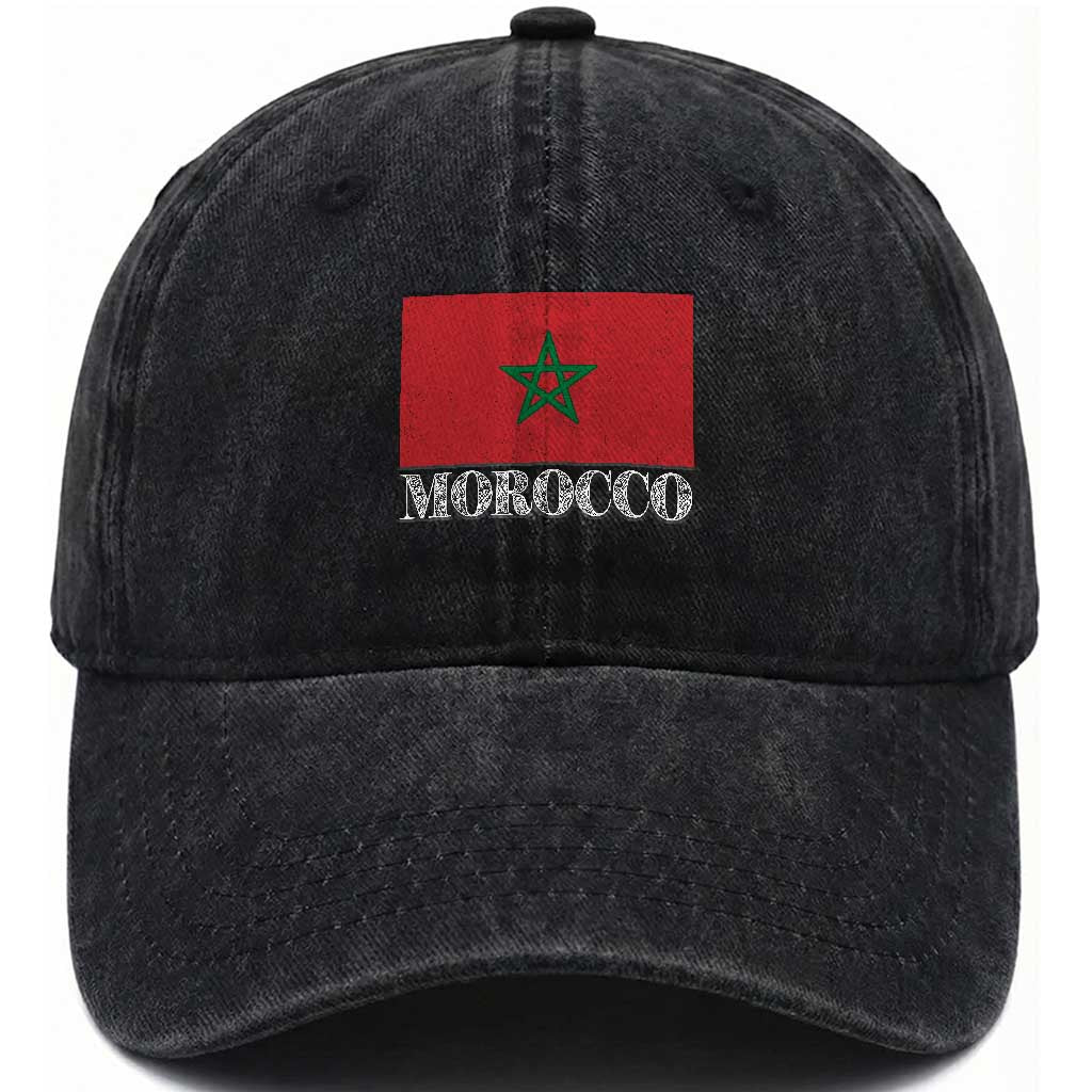 Vintage Morocco Flag Washed Cotton Baseball Cap Patriotic Moroccan Pride TS02 Print Your Wear