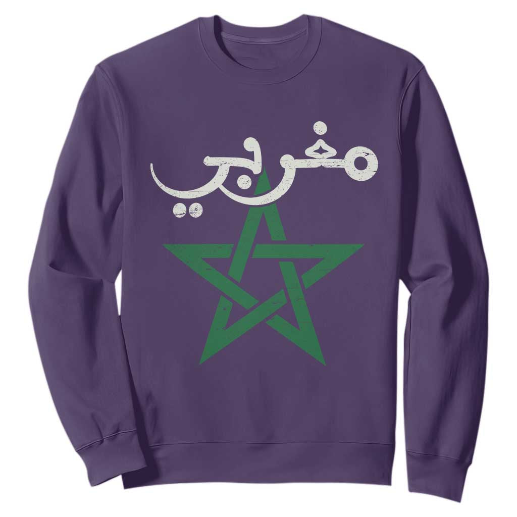 Maghribi Morocco Flag Star Traditional Arabic Script Sweatshirt Patriotic Moroccan Pride Heritage TS02 Purple Print Your Wear