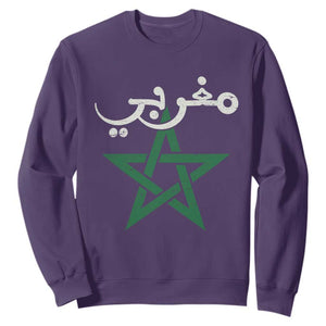 Maghribi Morocco Flag Star Traditional Arabic Script Sweatshirt Patriotic Moroccan Pride Heritage TS02 Purple Print Your Wear