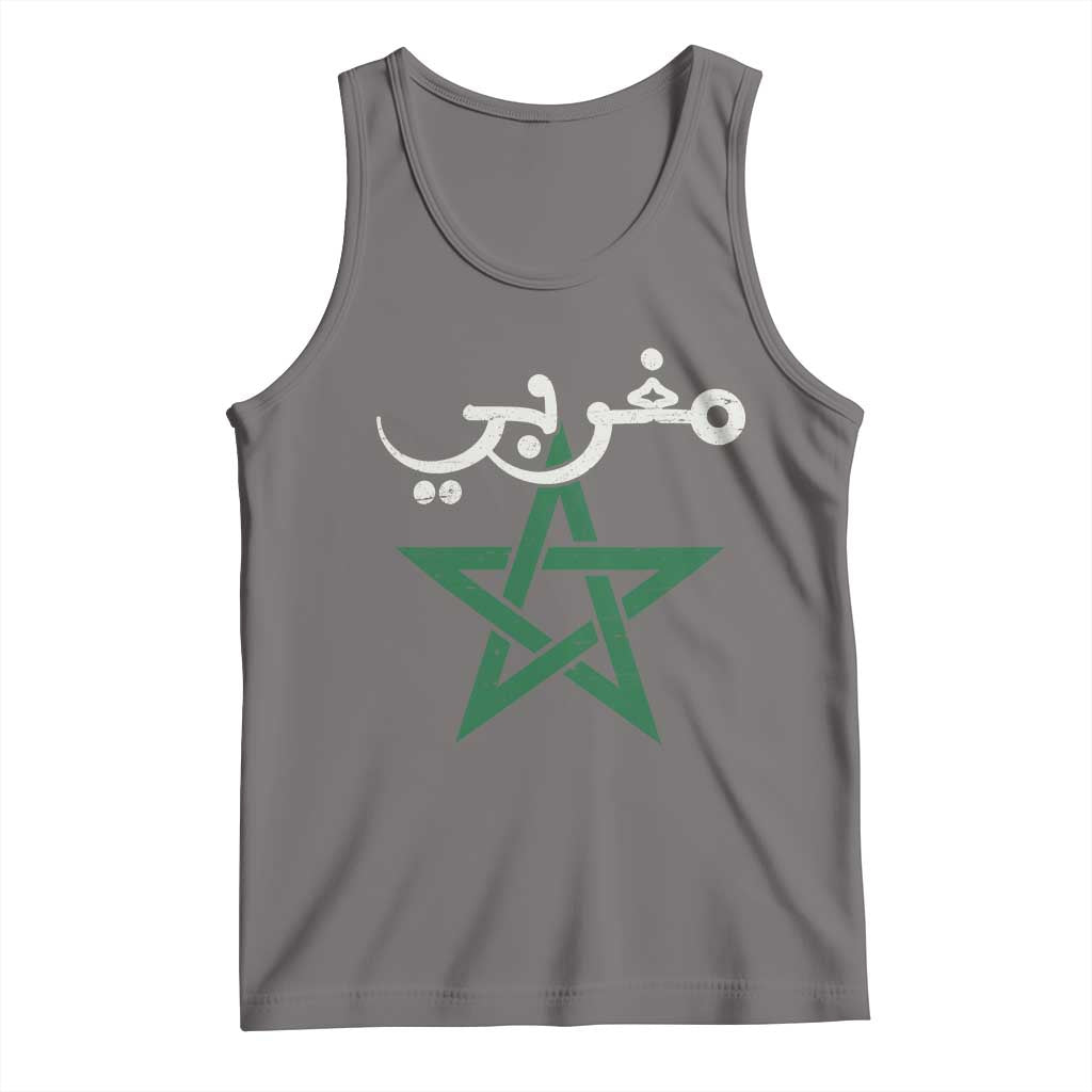 Maghribi Morocco Flag Star Traditional Arabic Script Tank Top Patriotic Moroccan Pride Heritage TS02 Deep Heather Print Your Wear