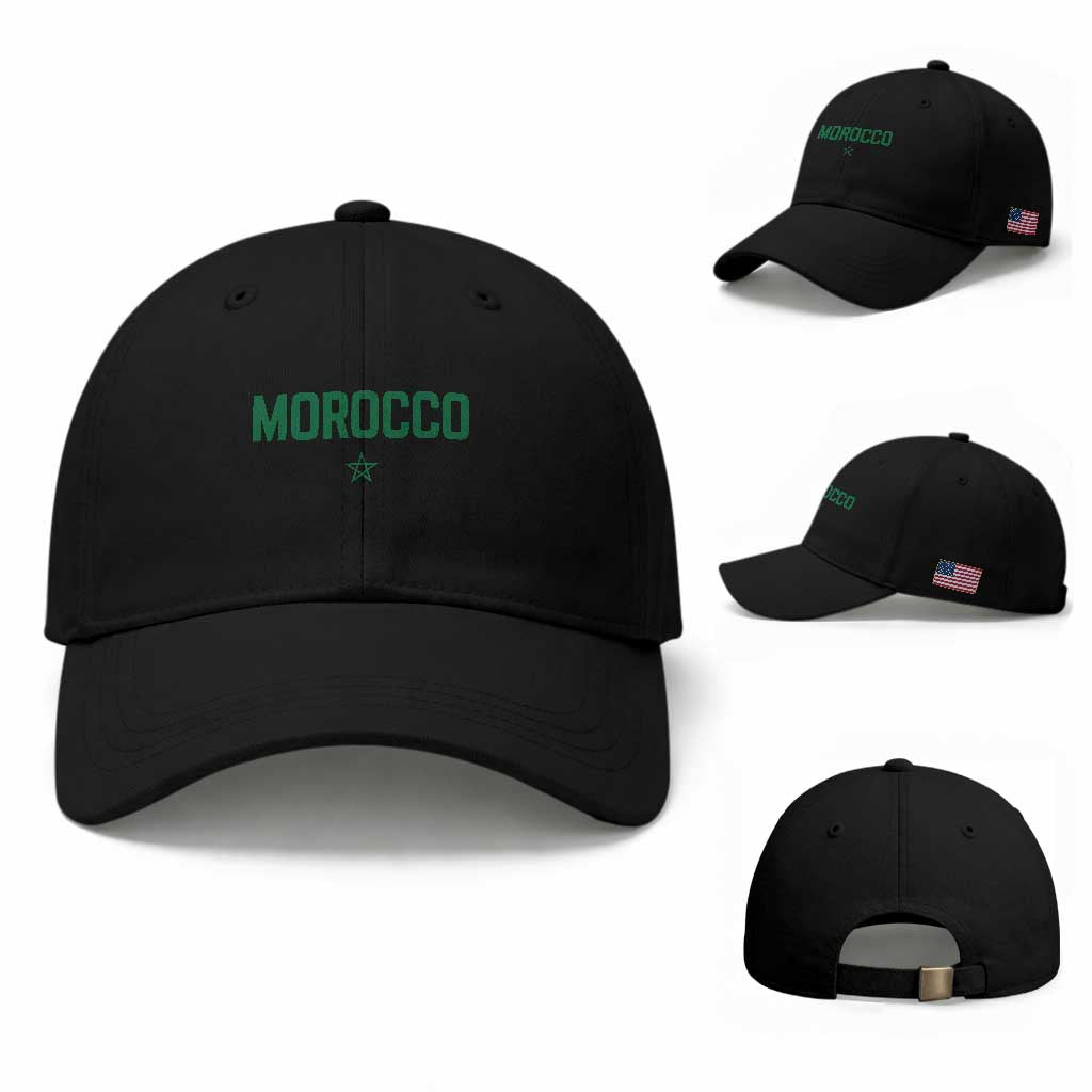 Morocco Star Flag Minimalist Moroccan Pride Baseball Cap TS02 Baseball Cap Universal Fit Black Print Your Wear