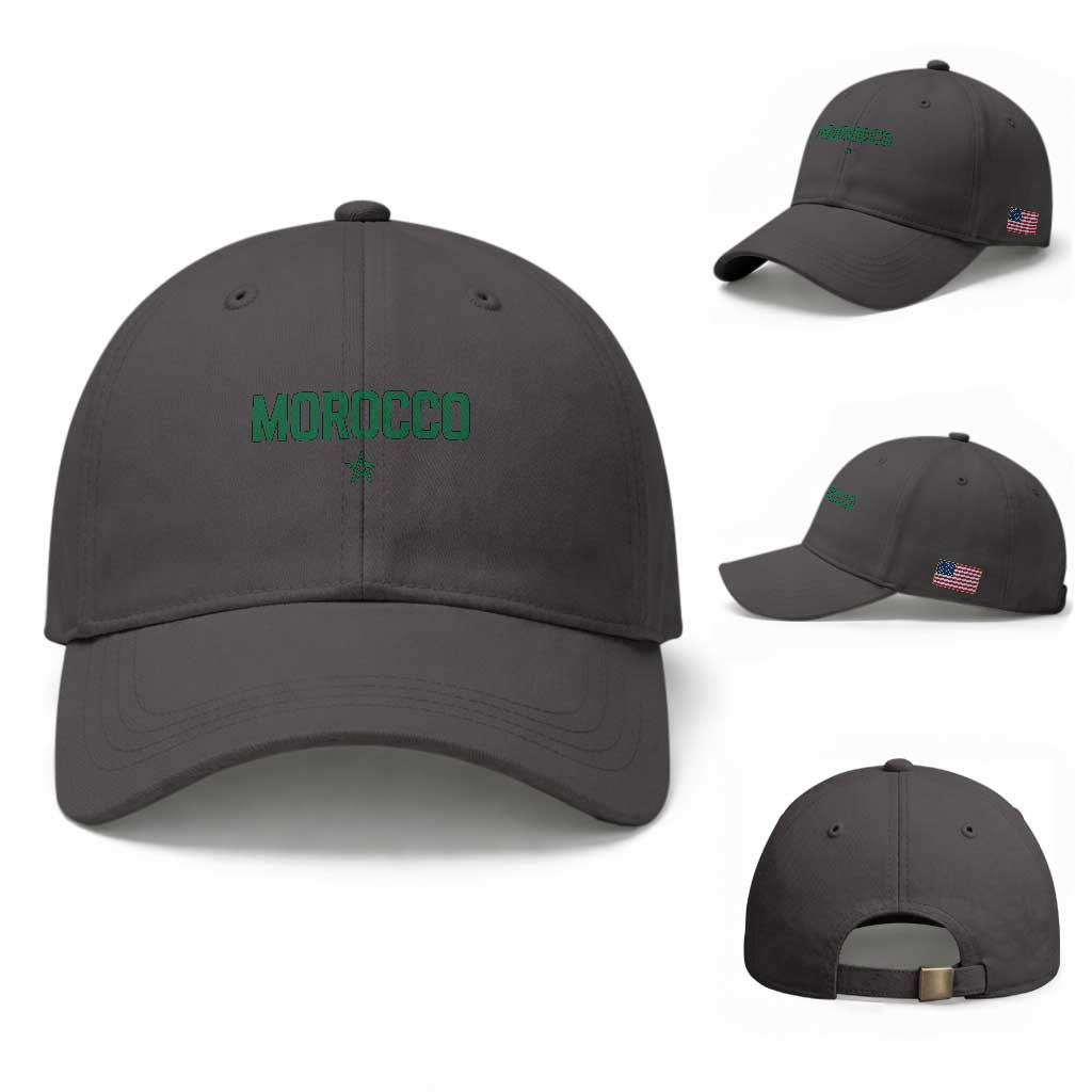 Morocco Star Flag Minimalist Moroccan Pride Baseball Cap TS02 Baseball Cap Universal Fit Dark Gray Print Your Wear