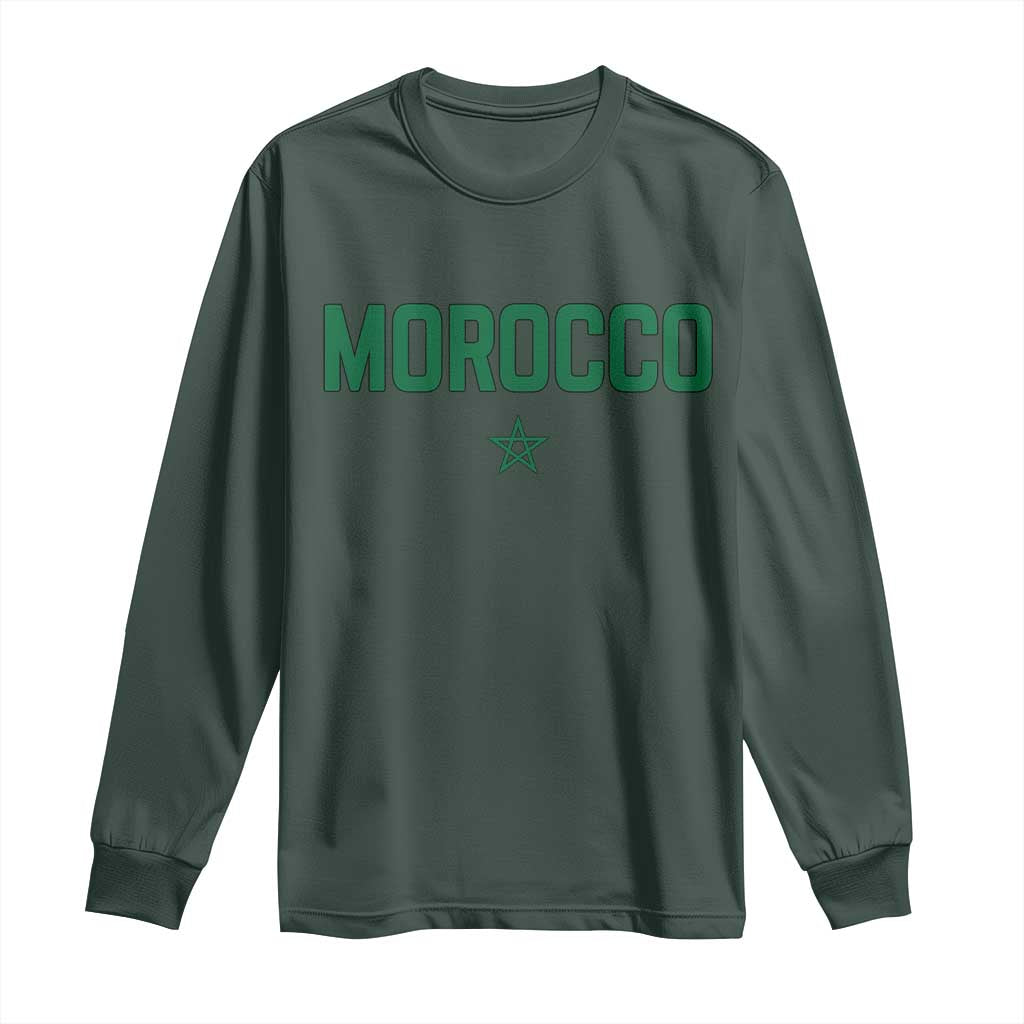 Morocco Star Flag Minimalist Moroccan Pride Long Sleeve Shirt TS02 Dark Forest Green Print Your Wear