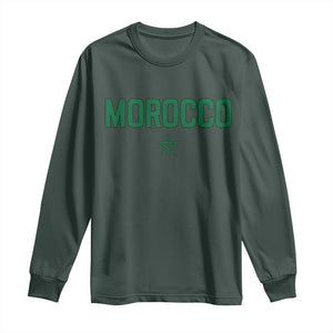 Morocco Star Flag Minimalist Moroccan Pride Long Sleeve Shirt TS02 Dark Forest Green Print Your Wear