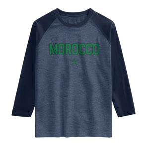 Morocco Star Flag Minimalist Moroccan Pride Raglan Shirt TS02 Heather Denim Navy Print Your Wear