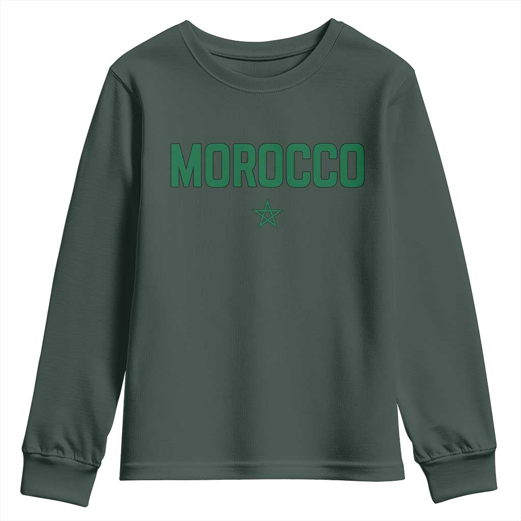 Morocco Star Flag Minimalist Moroccan Pride Youth Sweatshirt TS02 Dark Forest Green Print Your Wear
